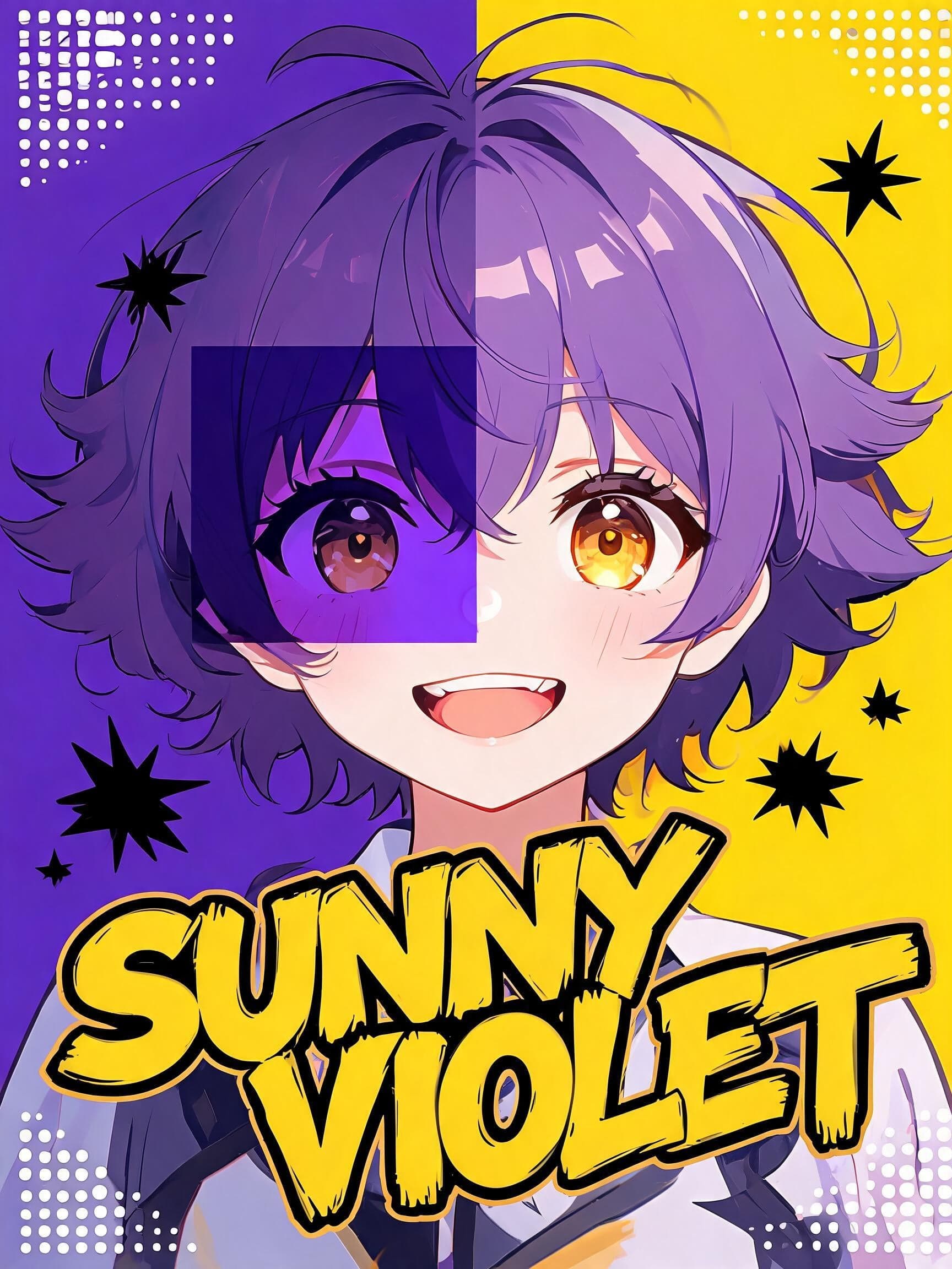 Violet & Sunflower YellowCheerful anime girl with short boun