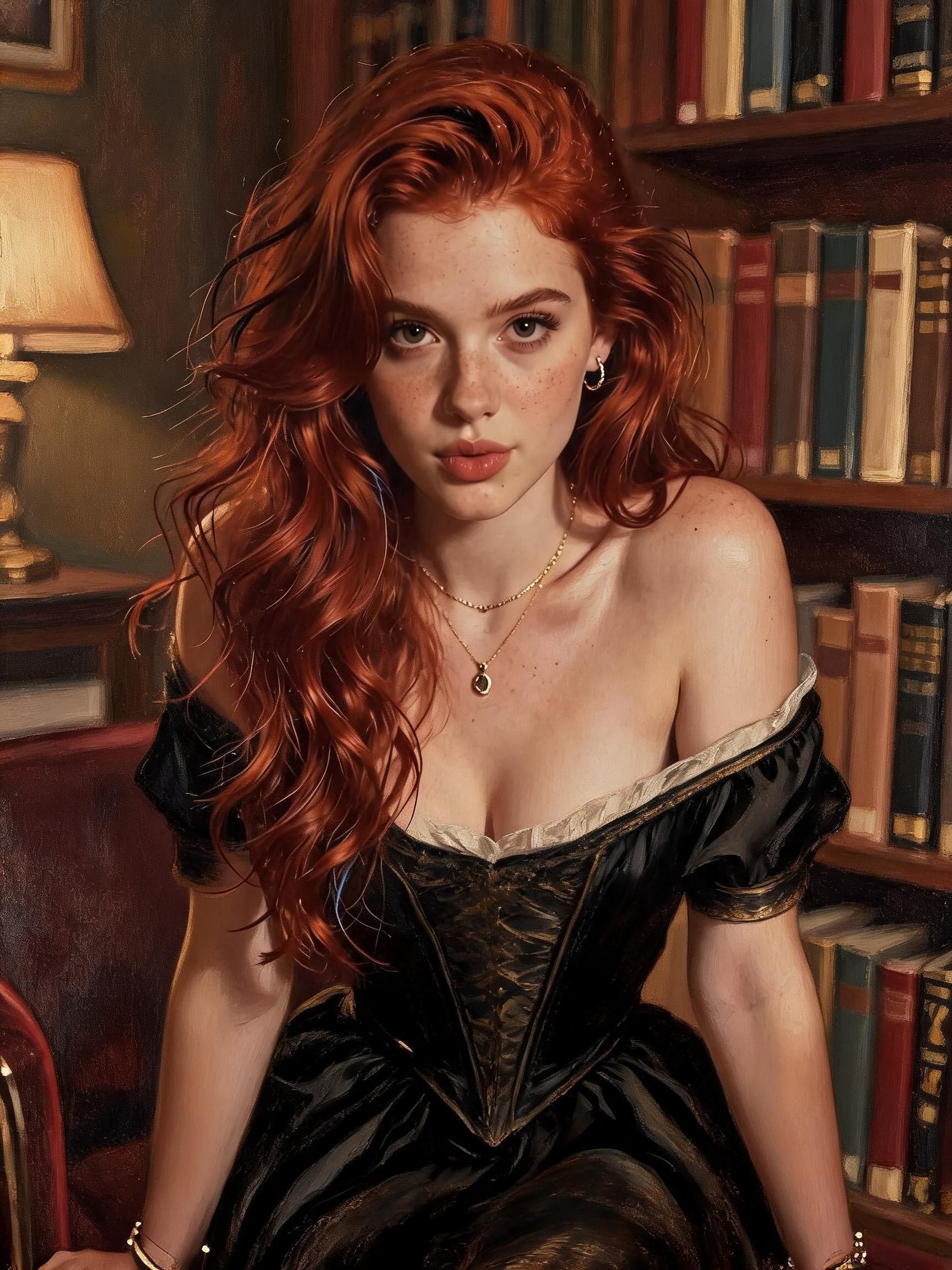 portrait half body female French concubine with slim curvy b