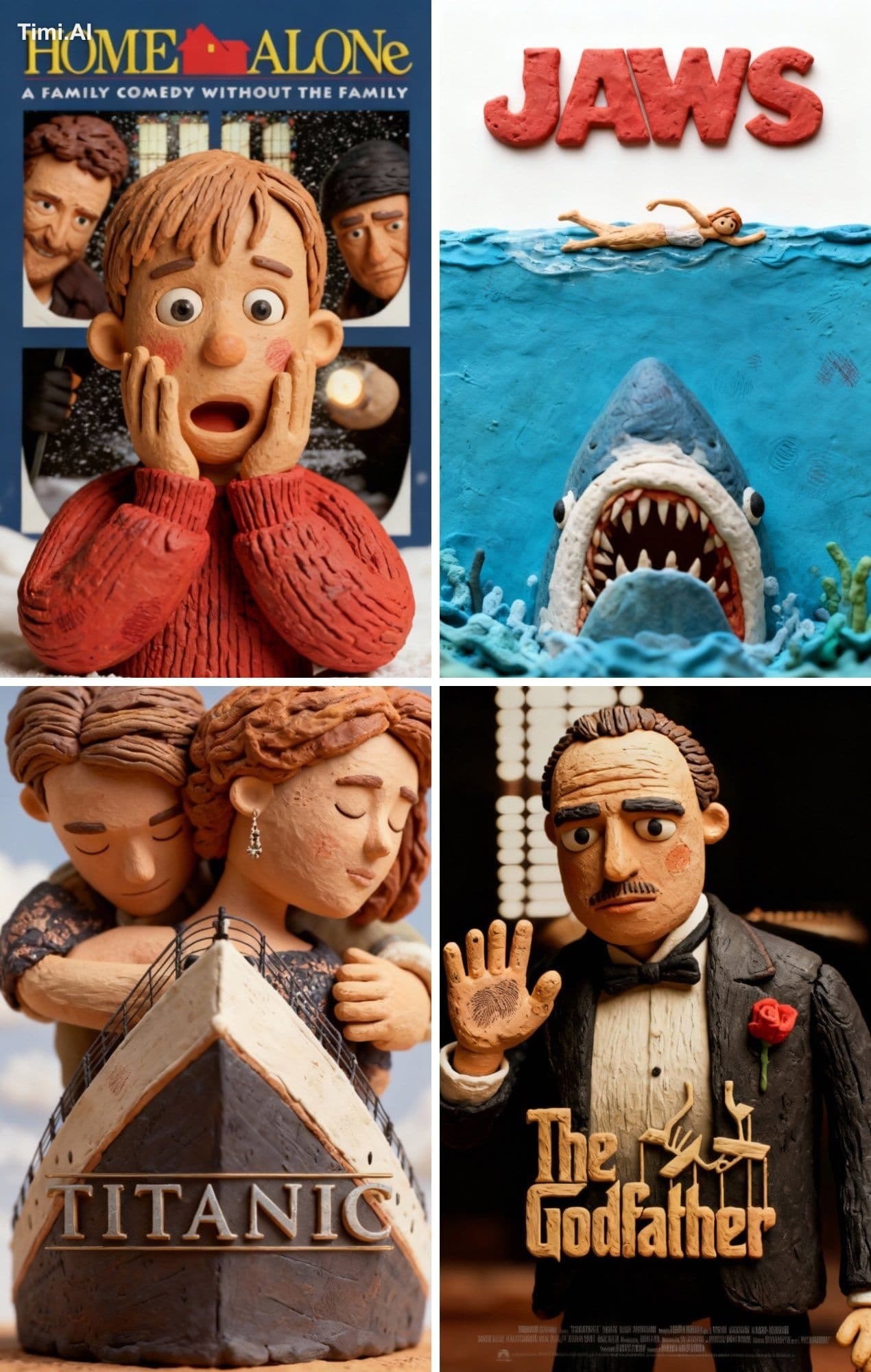 Restyle the reference movie poster in claymation style. Keep