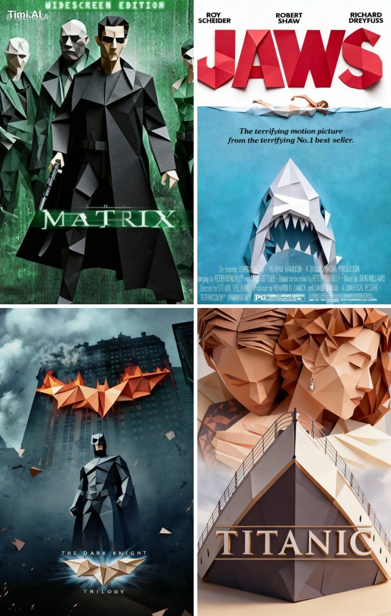Transform this movie poster into an origami version, as if t