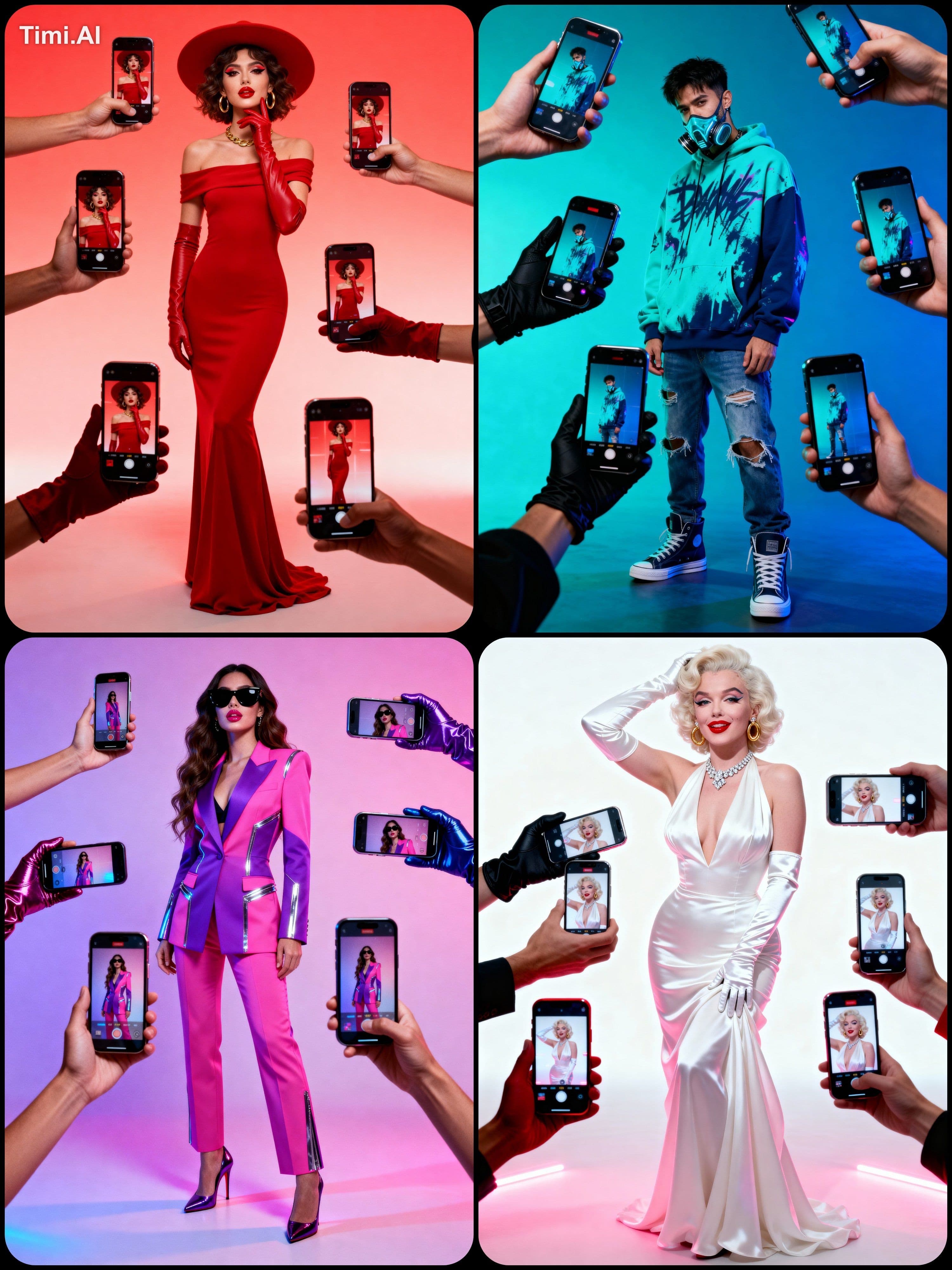 A highly stylized, cyber-futuristic photoshoot of [CHARACTER