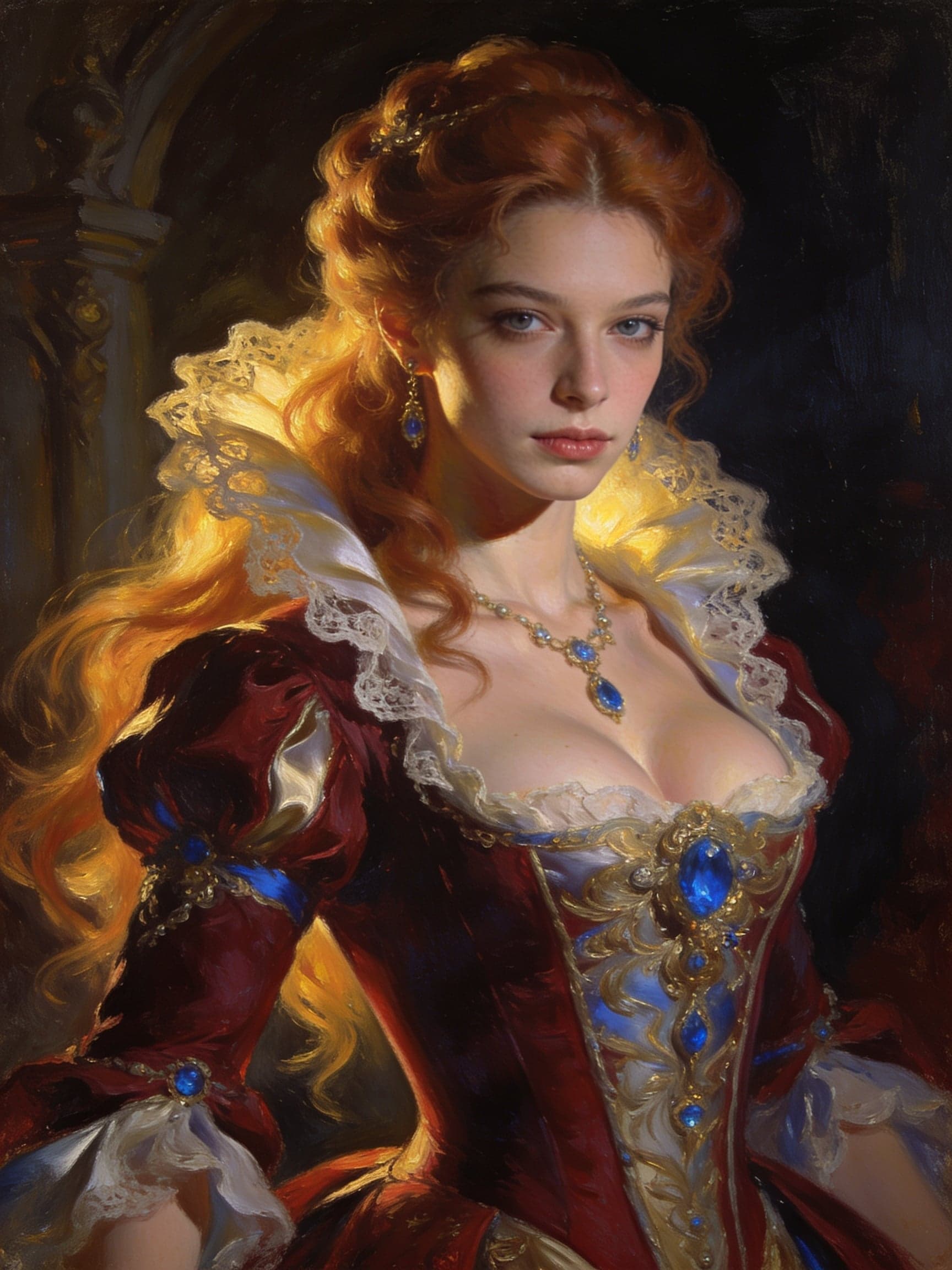 portrait half body female French concubine with slim curvy b