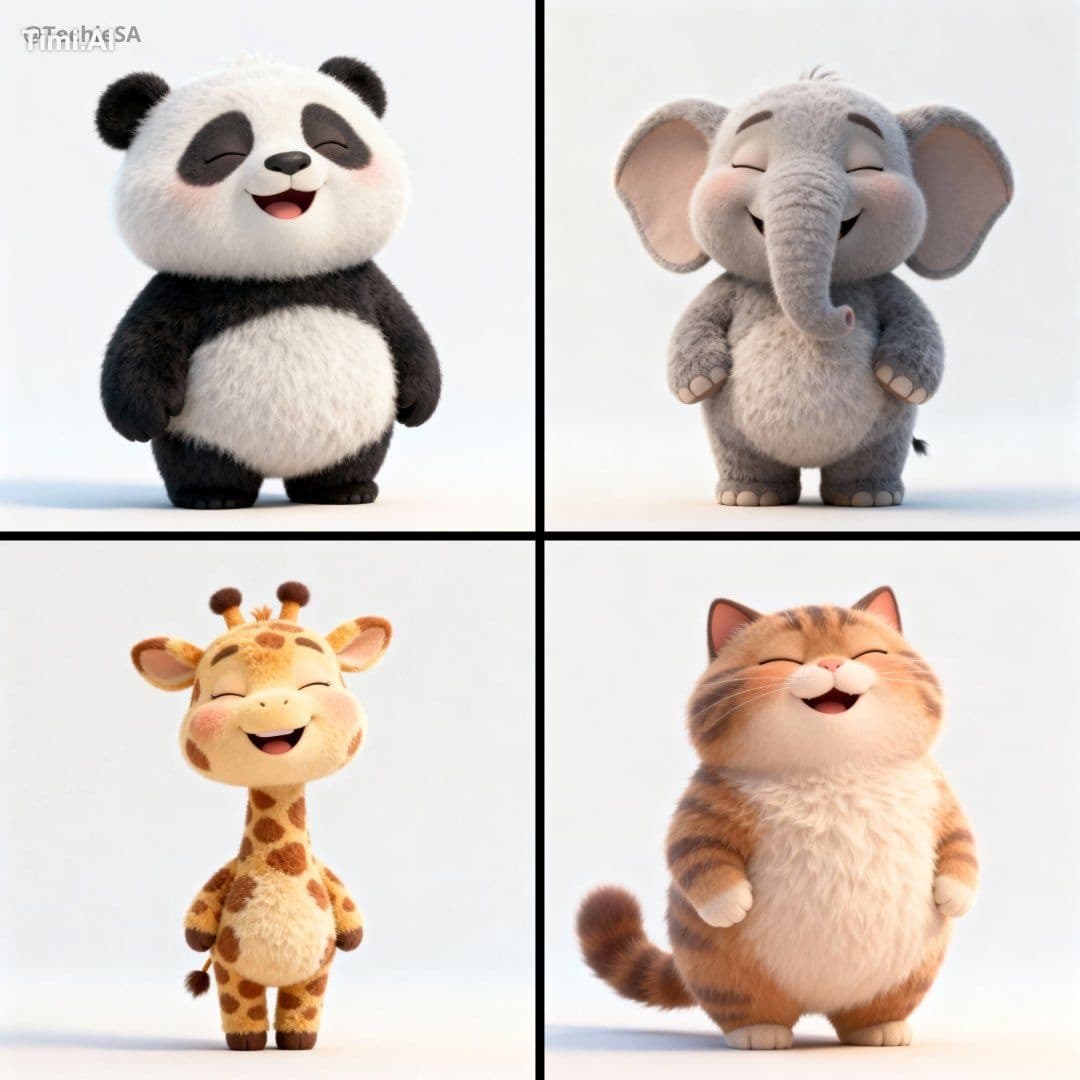 Cute a chubby, smiling, ultra-fluffy cartoon [ANIMAL] standi