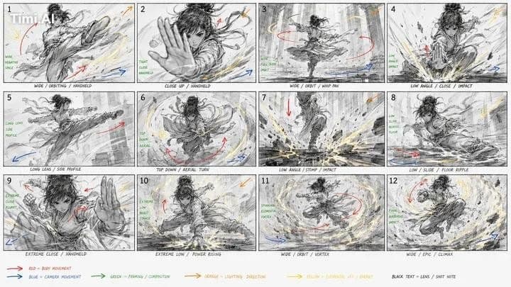 Create a 10–12 second cinematic kung fu action sequence usin