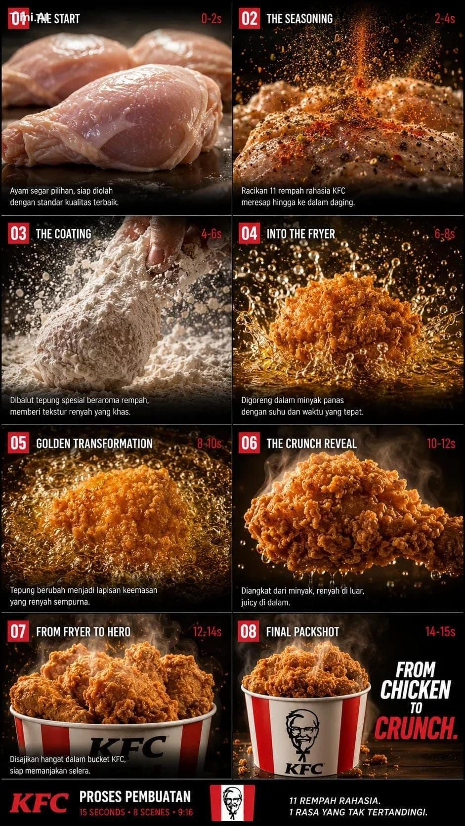 Create a 15-second vertical 9:16 premium fried-chicken TV co