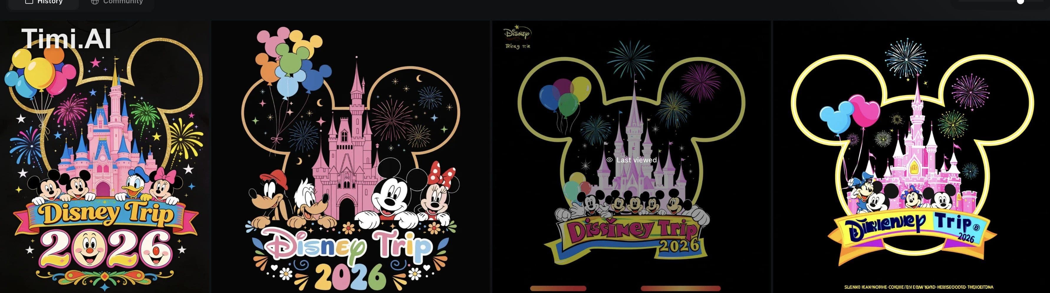 “black background disney vacation t-shirt design, colorful m