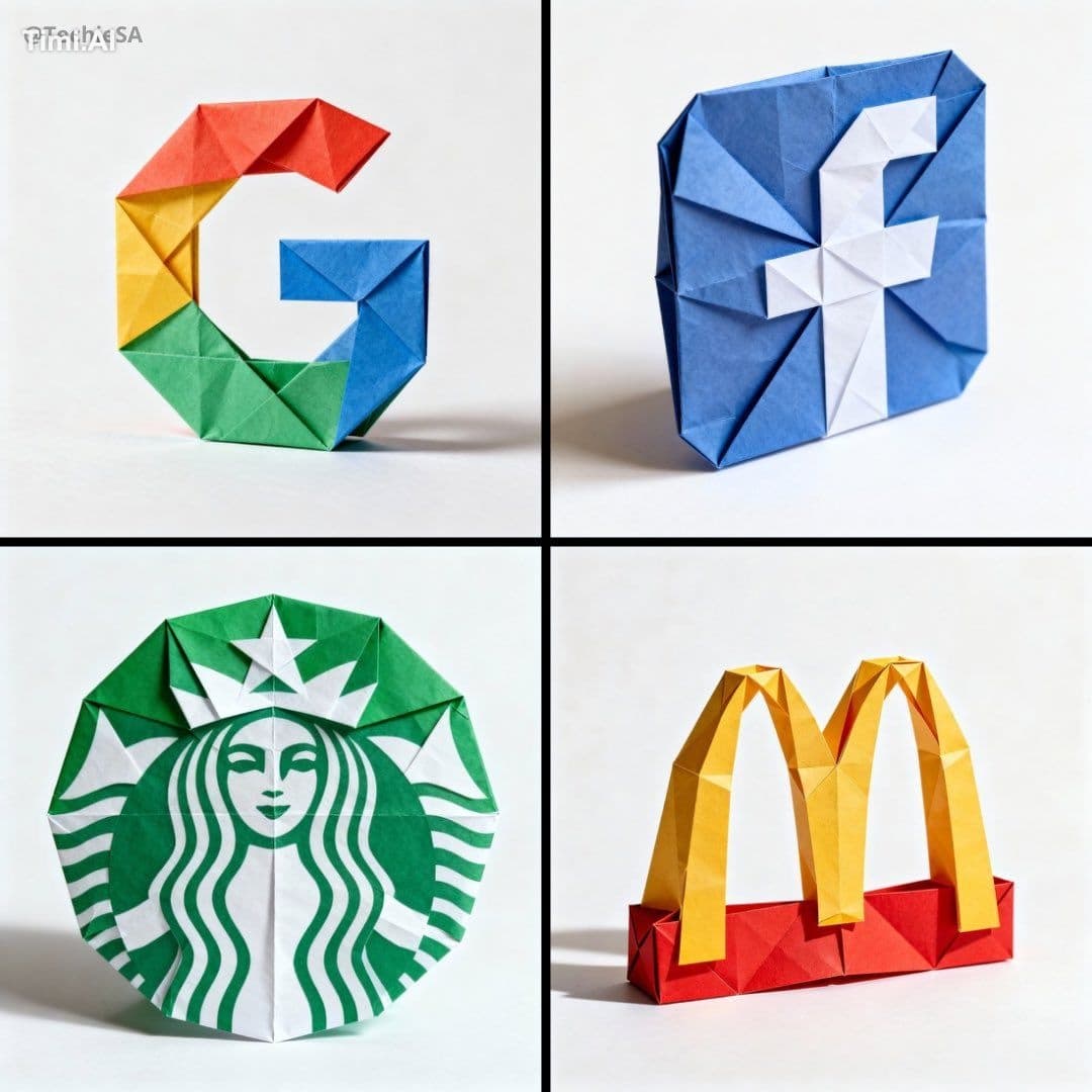 A hyper-detailed origami version of the [LOGO] logo, precise