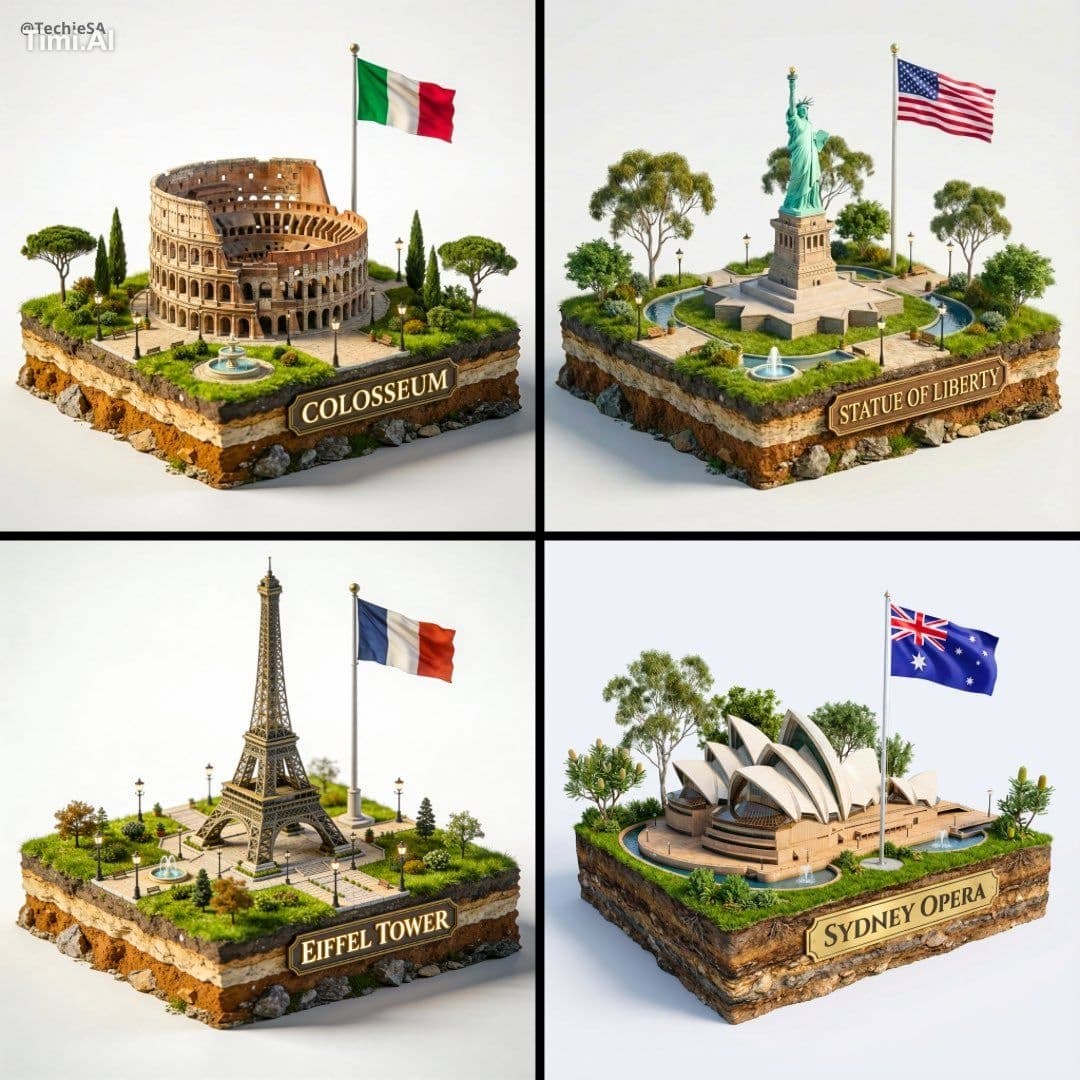 Create a hyper-realistic 3D diorama-style model of [LANDMARK