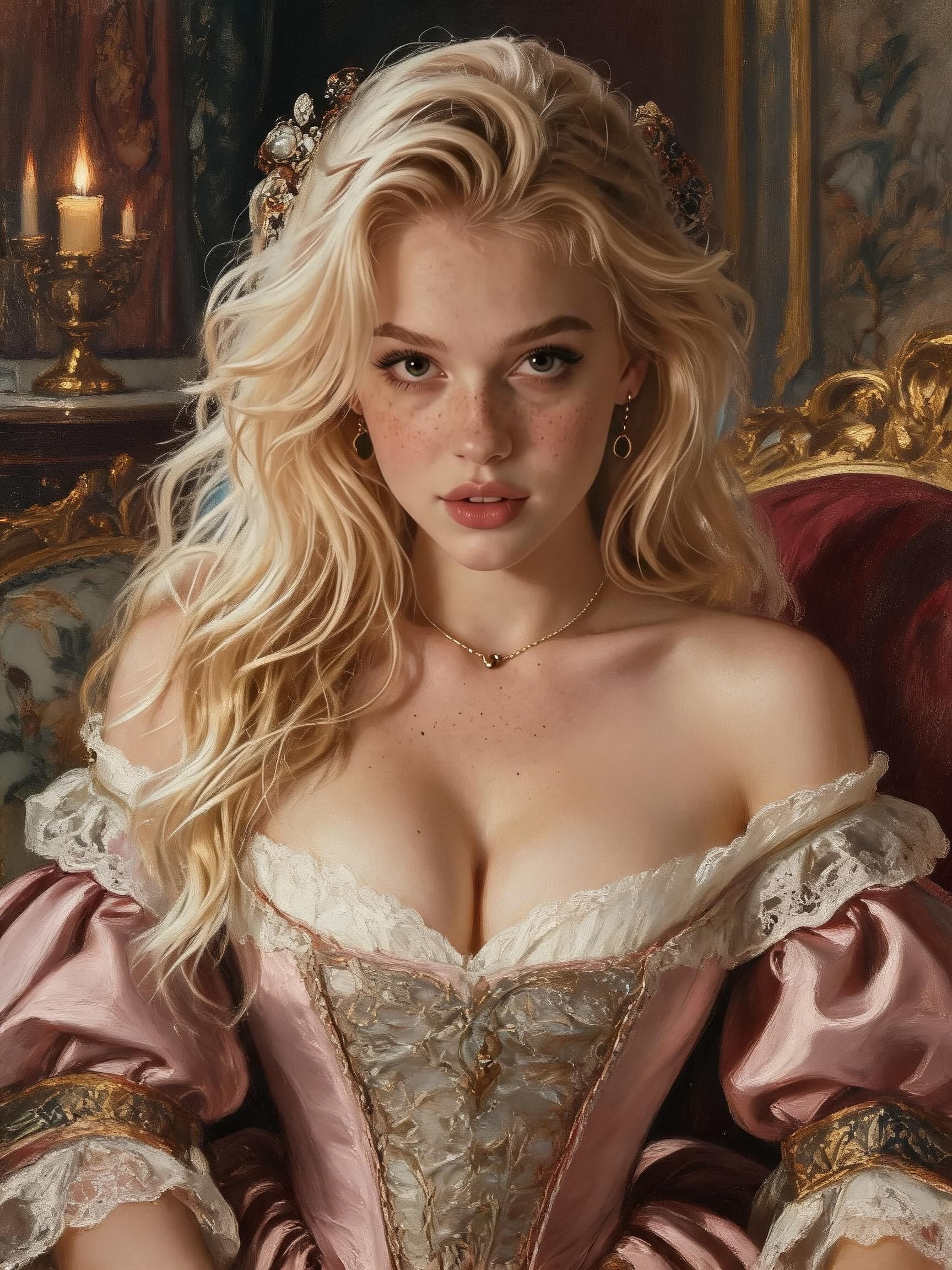 portrait half body female French concubine with slim curvy b