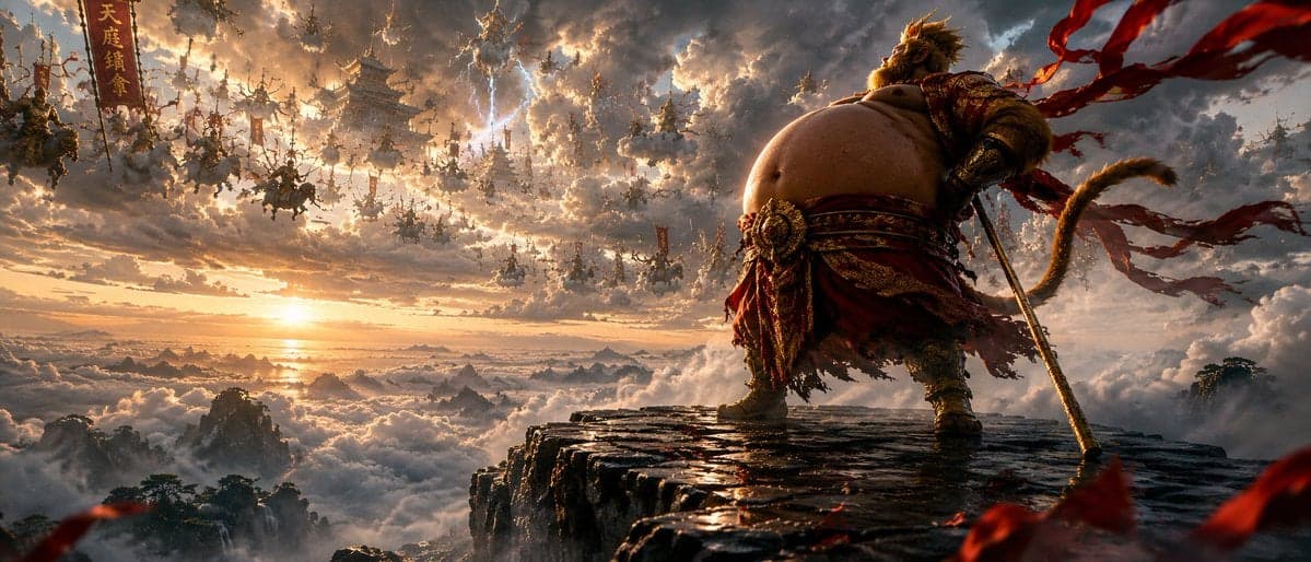 [主题]，21:9 电影感构图，哈苏摄影质感，画面中大面积留白，超广角镜头，极远景，一个超级小的孤独人物剪影位于画面中作