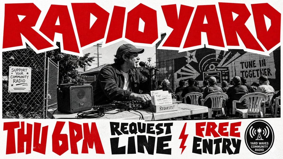 A 16:9 street event poster in a jagged red street-photo styl