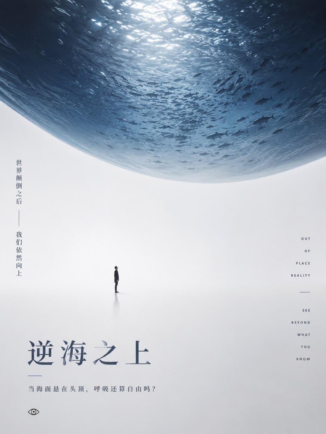 surreal conceptual poster, a lone figure standing on a minim