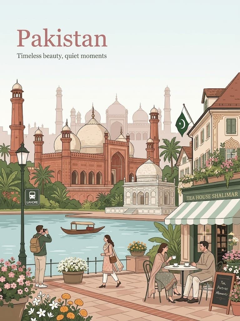 Create a vintage-inspired travel poster in a clean flat-colo