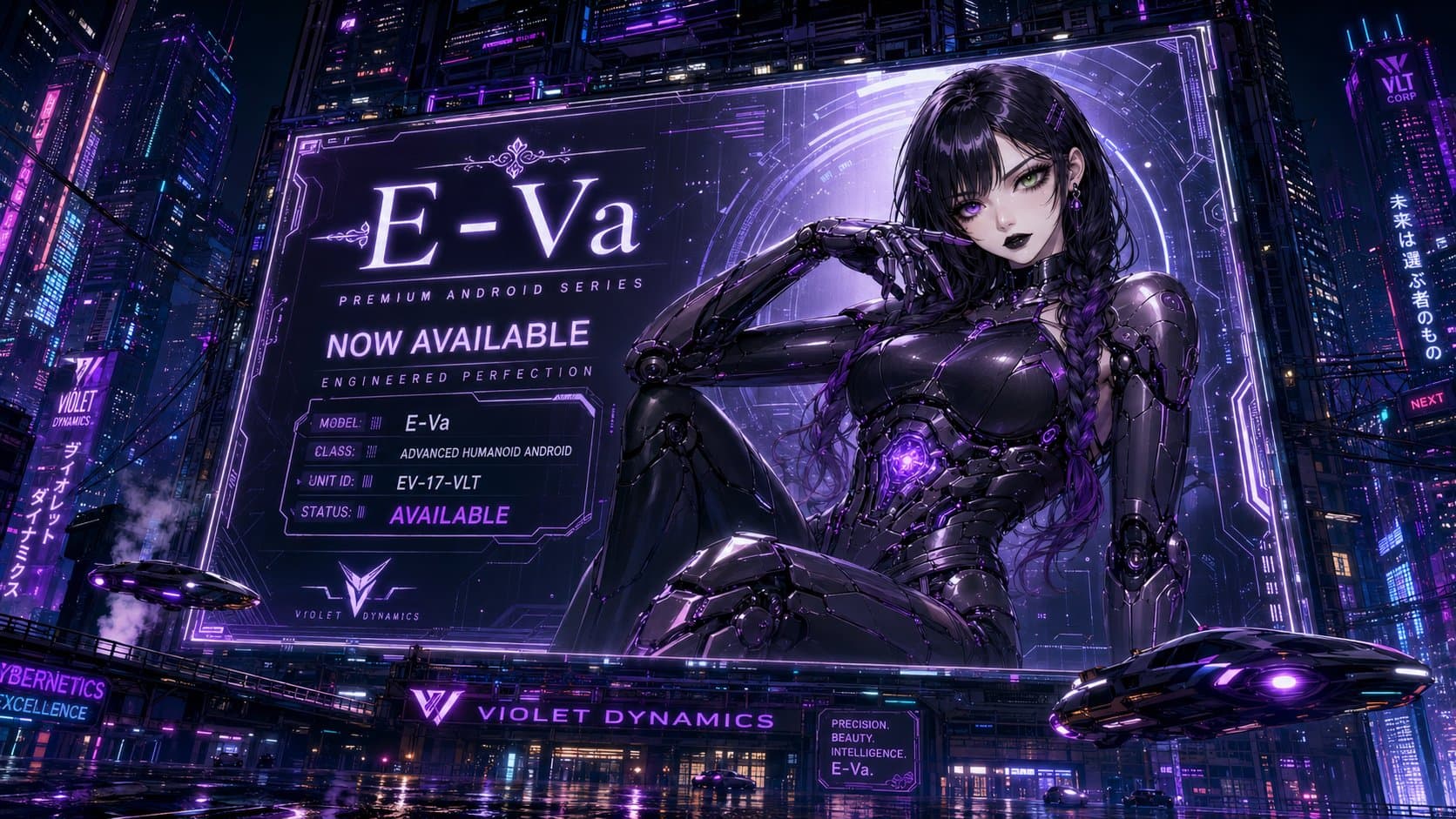 CYBERPUNK ANDROID ADVERTISEMENT 🌃🤖💜💚

This one me and @N