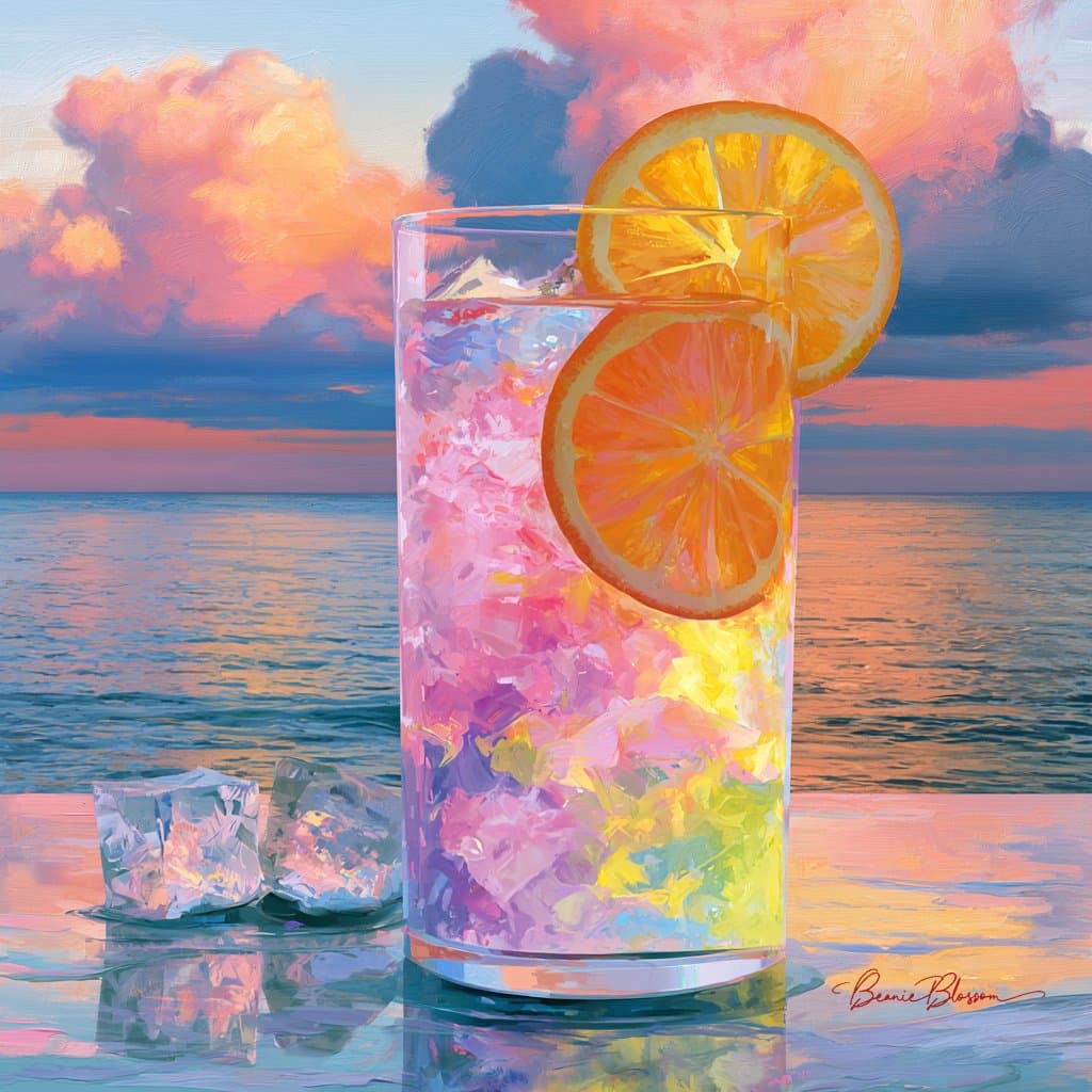 a digital painting showcasing a glass of a cold beverage fil