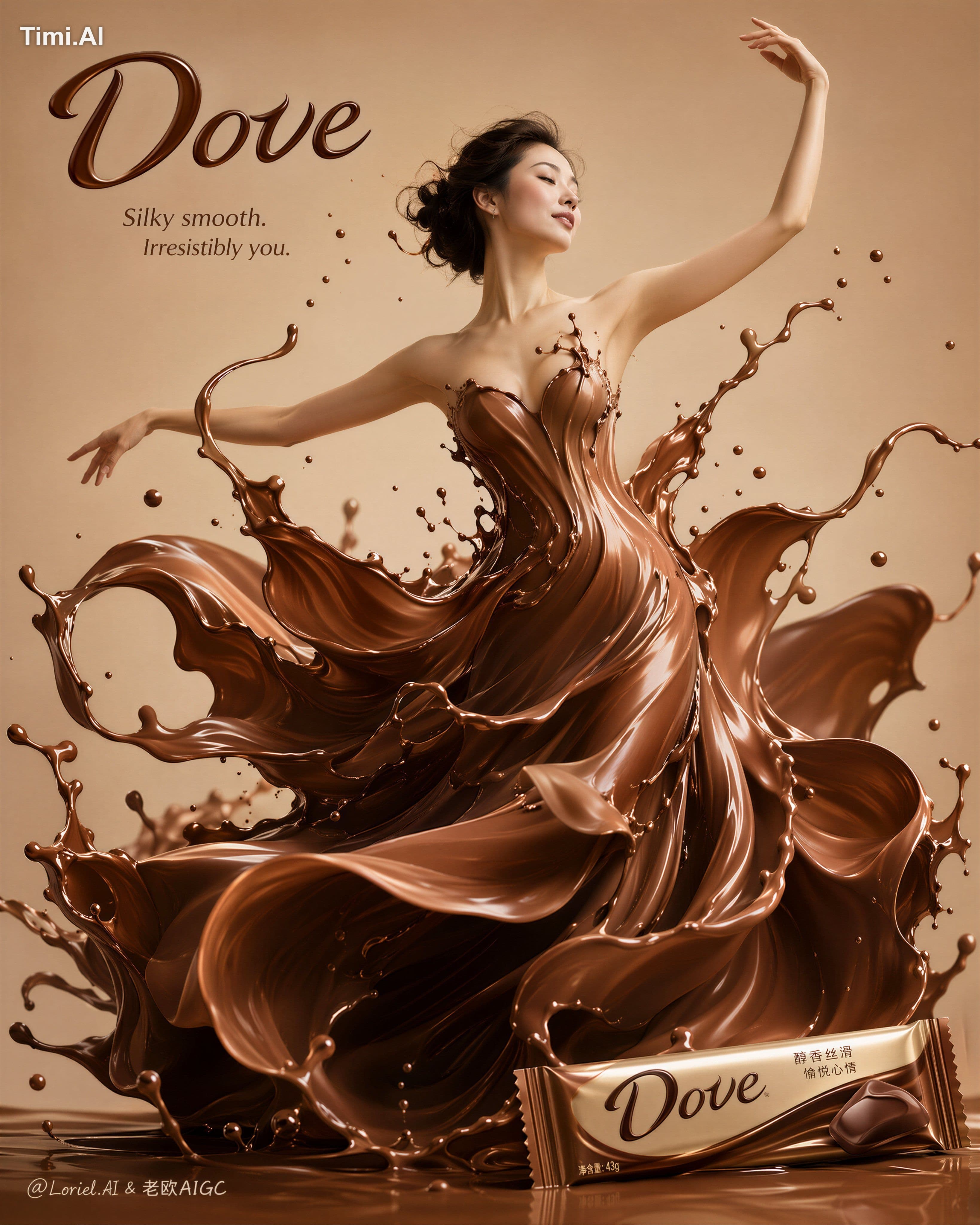 messy splash chaos, fake fabric dress, cartoon chocolate, mu