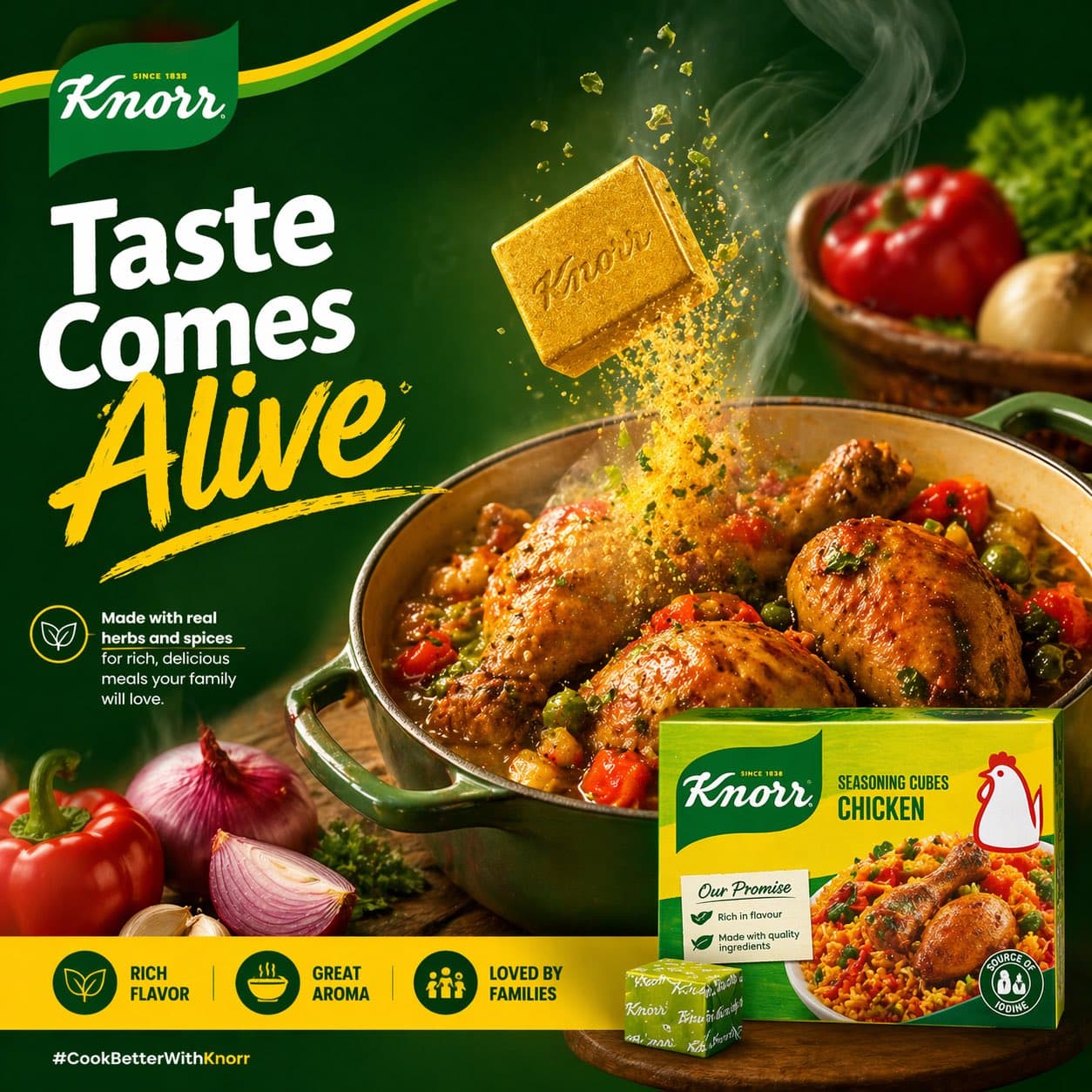 Create a high-quality food advertisement for Knorr seasoning