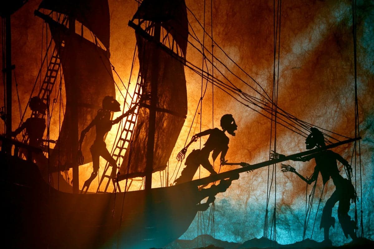 A theatrical shadow puppet scene of a [Subject], shown in st