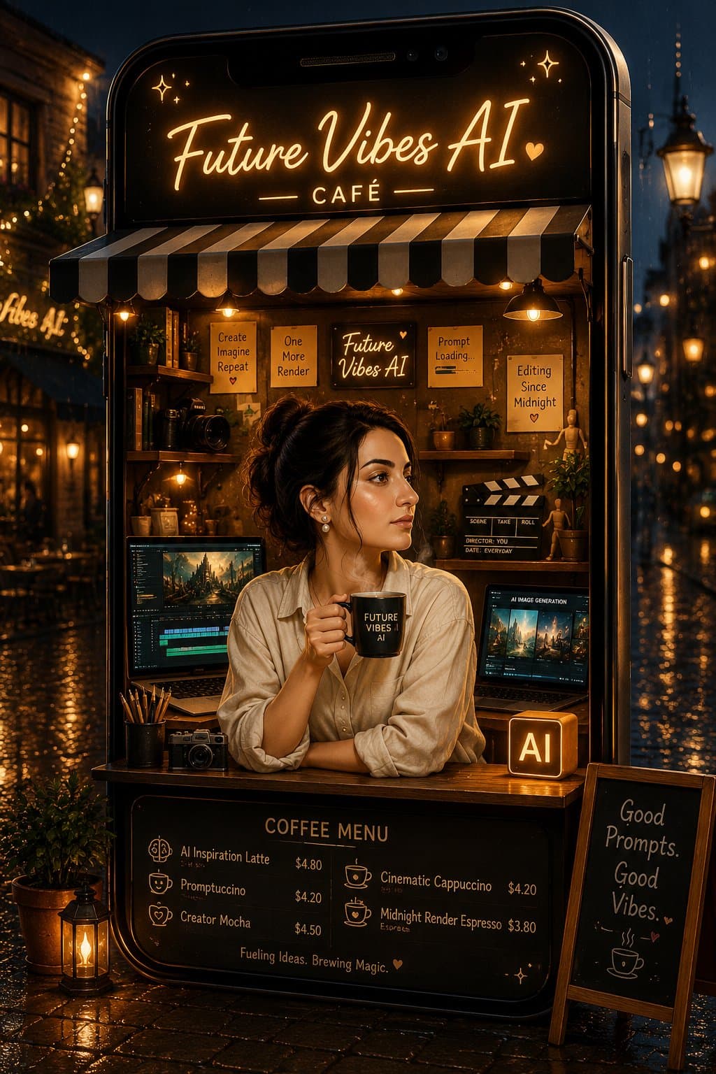 Ultra-realistic cinematic fantasy scene of a giant smartphon