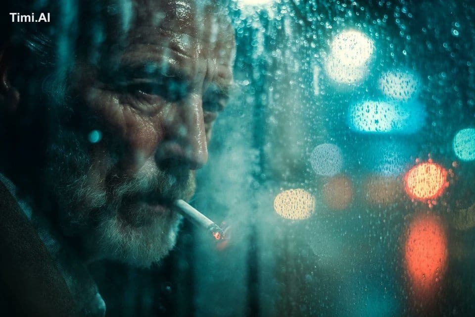 A photorealistic [subject] seen through raindrop-covered gla