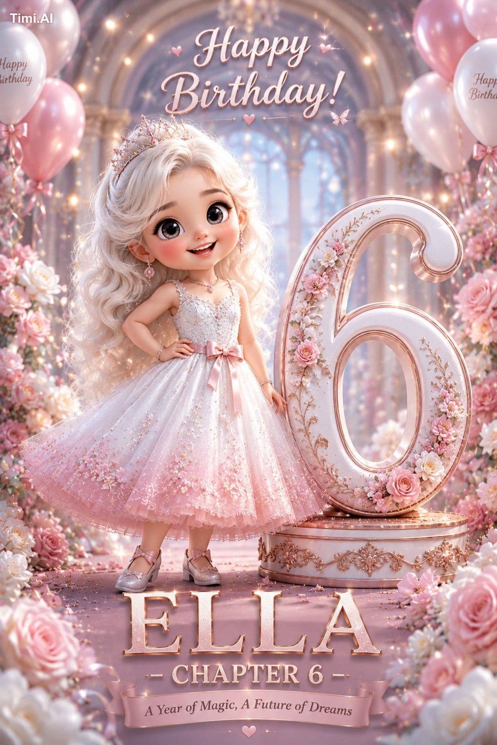 Create an ultra-detailed 3D chibi birthday poster featuring 