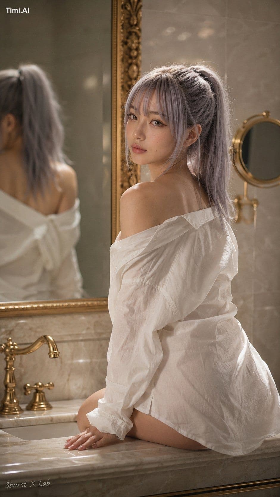 添付画像の女性と同一の架空の成人女性。顔立ち・髪型・体格・雰囲気は維持し、服装・背景・ポーズのみ変更する。
主題:高級