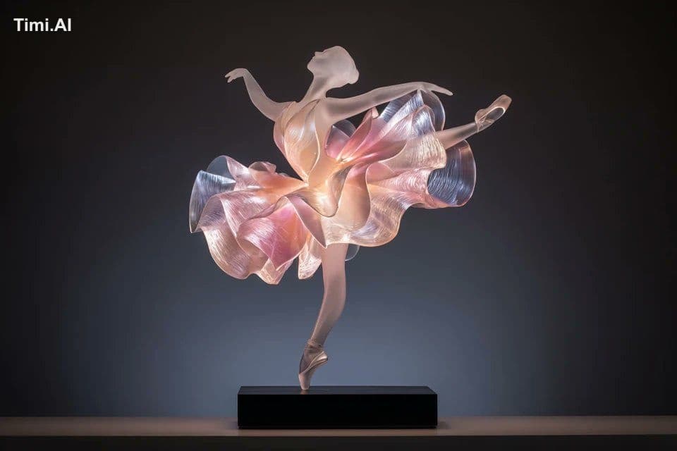 Glass sculpture of a [subject], crafted with translucent lay