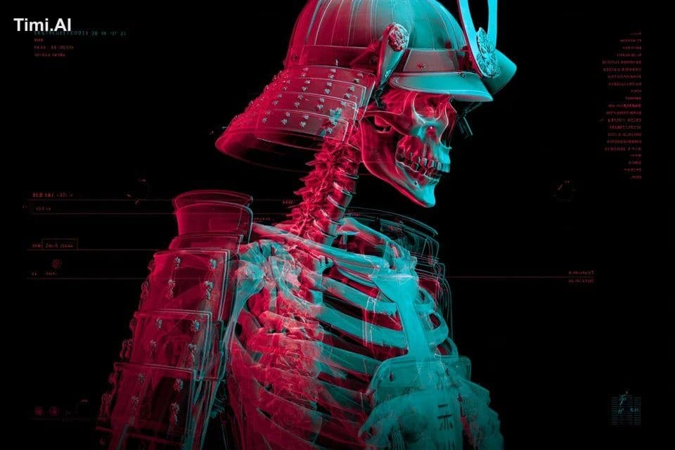 An X-ray scan of a [subject], bones and internal structures 