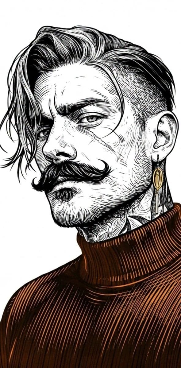 A highly detailed black-and-white engraved line art style po