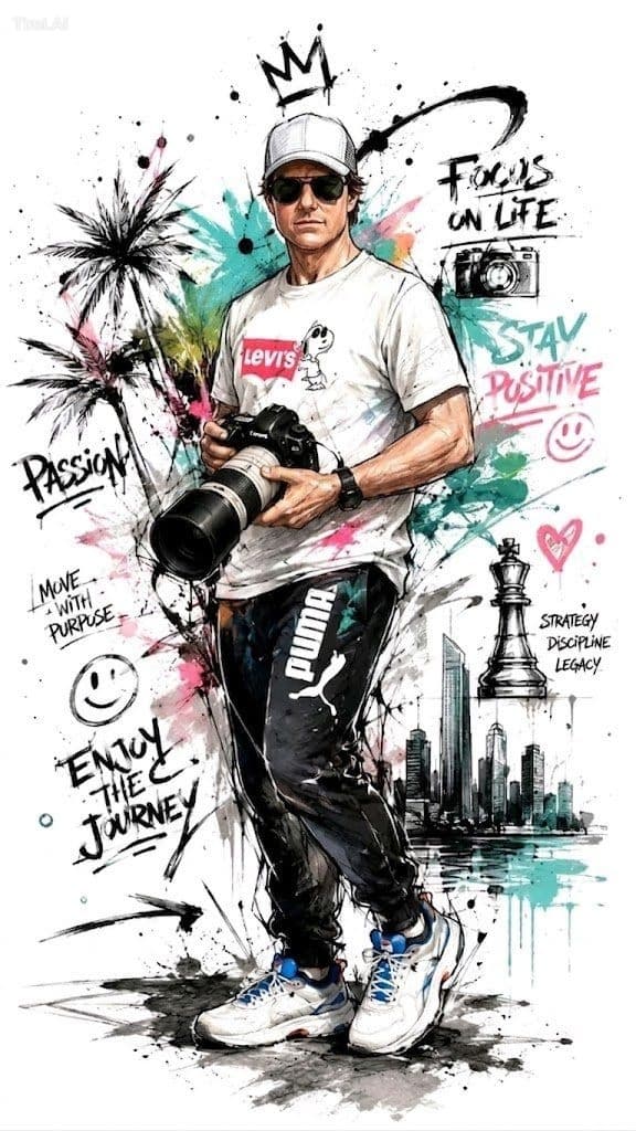 Full-body portrait of Tom Cruise standing confidently agains