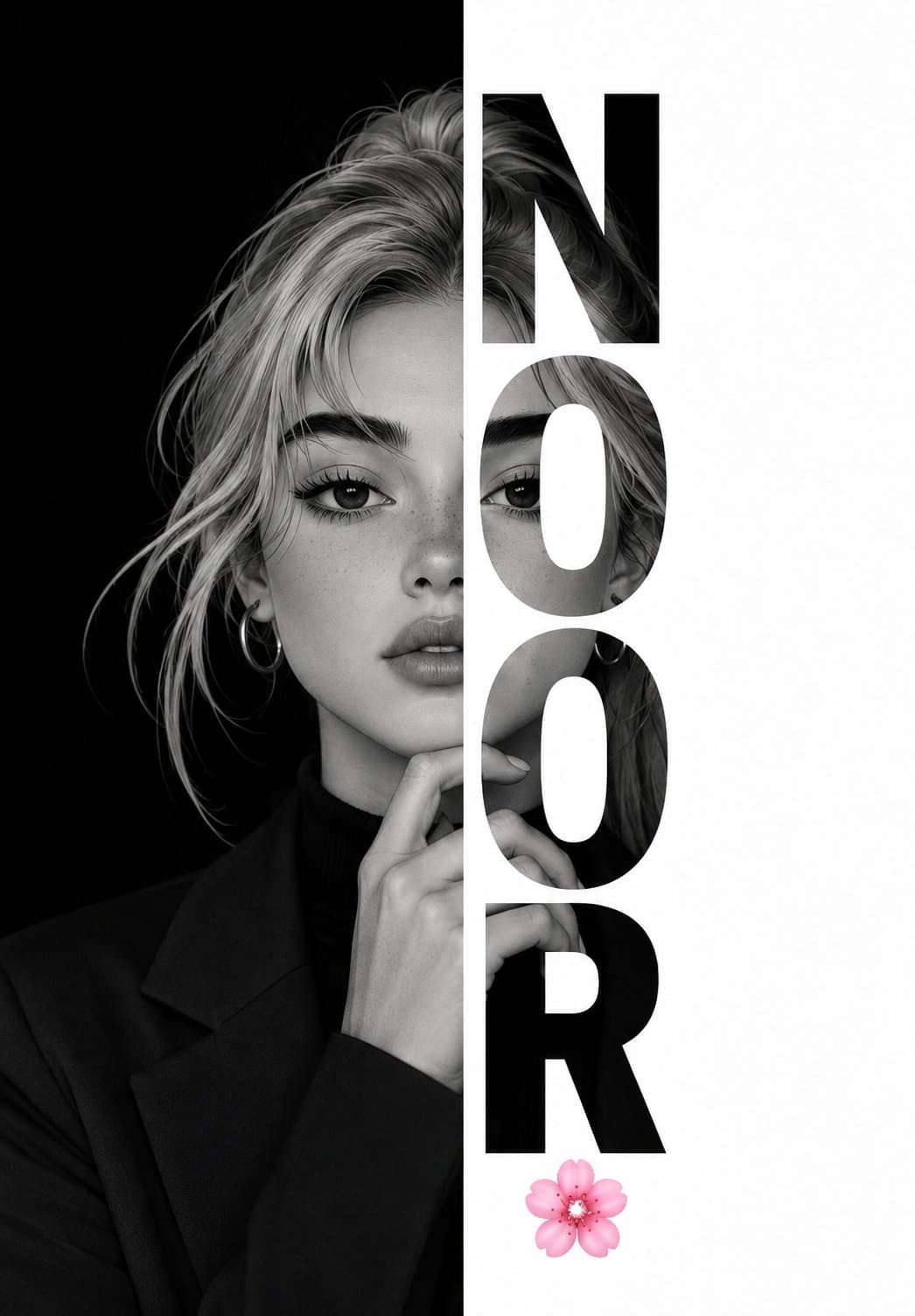 A sophisticated black-and-white editorial poster that blends