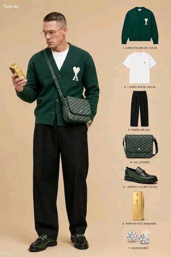 Create a premium men's fashion mood board on a clean, neutra