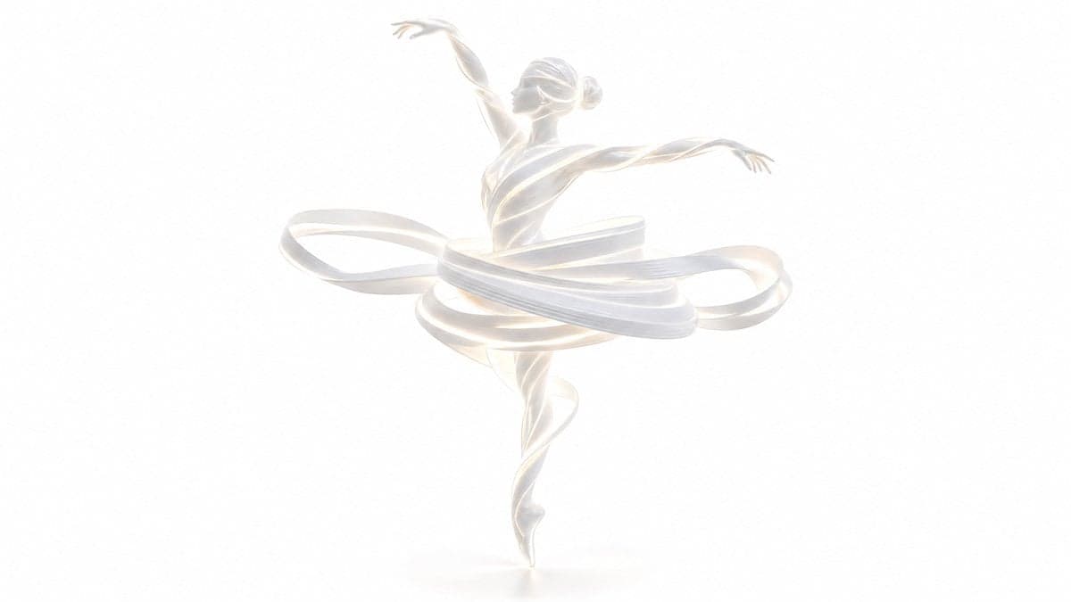 [Subject] created entirely from flowing luminous white ribbo