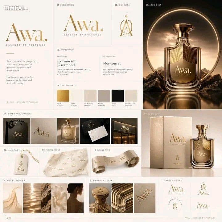 A complete ultra-premium luxury perfume brand campaign prese