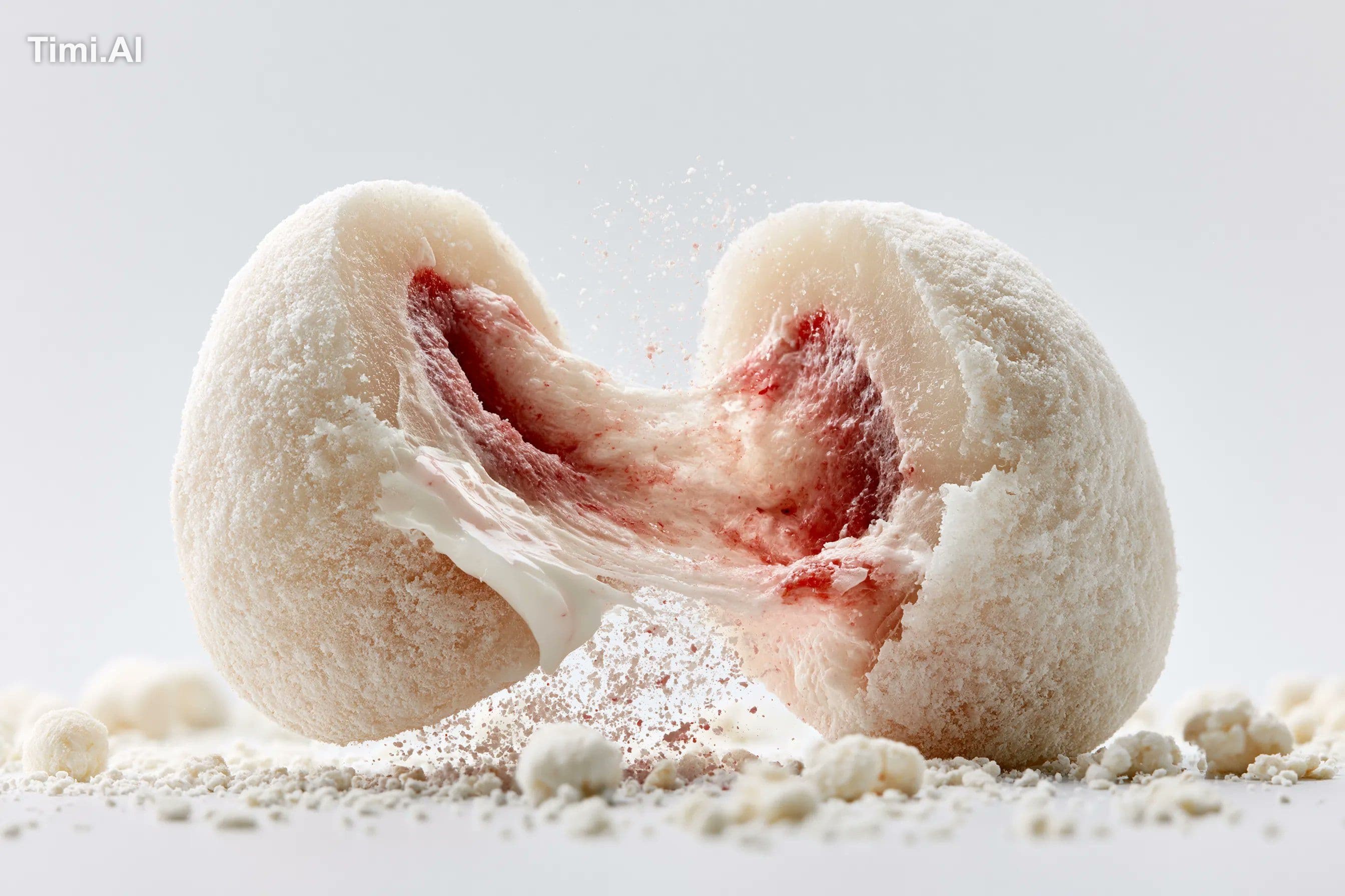 Exploding [food item] with [filling], broken into two pieces