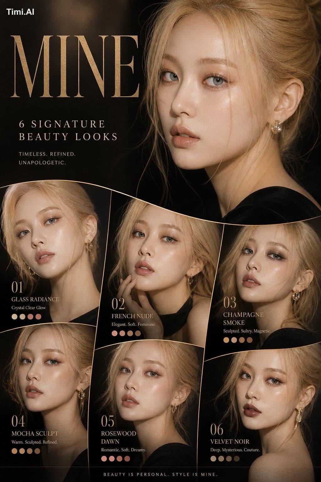 Ultra luxury cinematic beauty editorial campaign poster,
pre