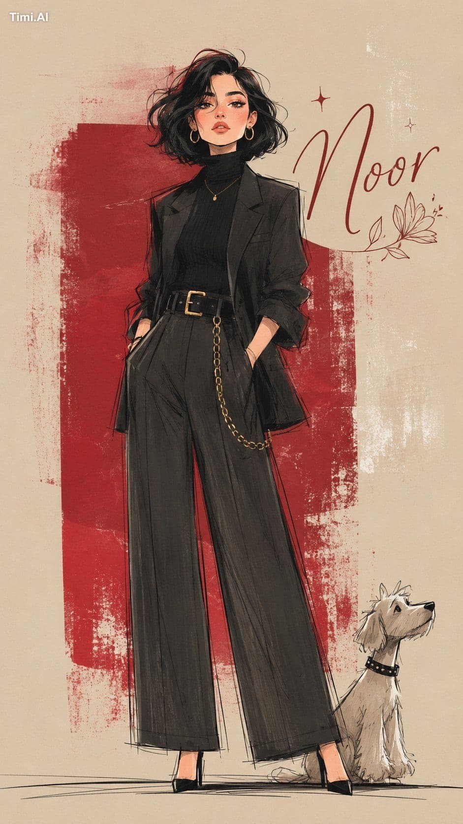 Create a full-body fashion illustration inspired by the refe