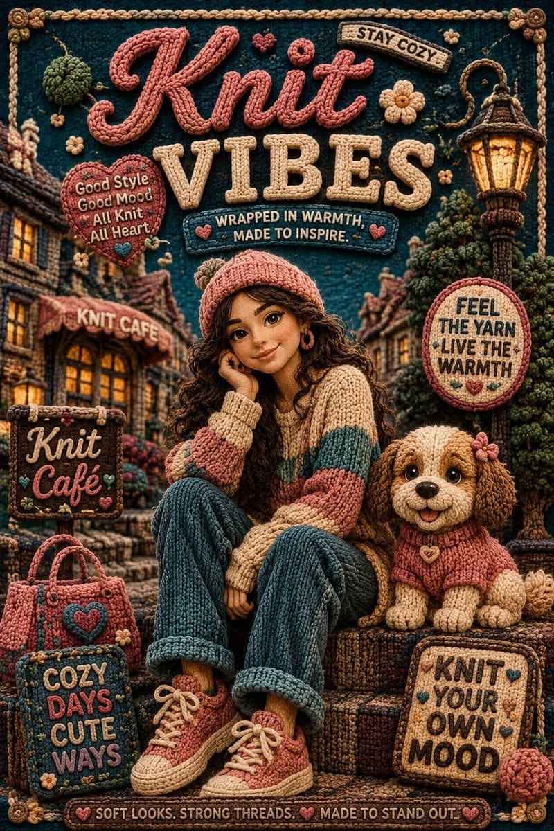 Premium cinematic poster in a highly detailed knitted wool /