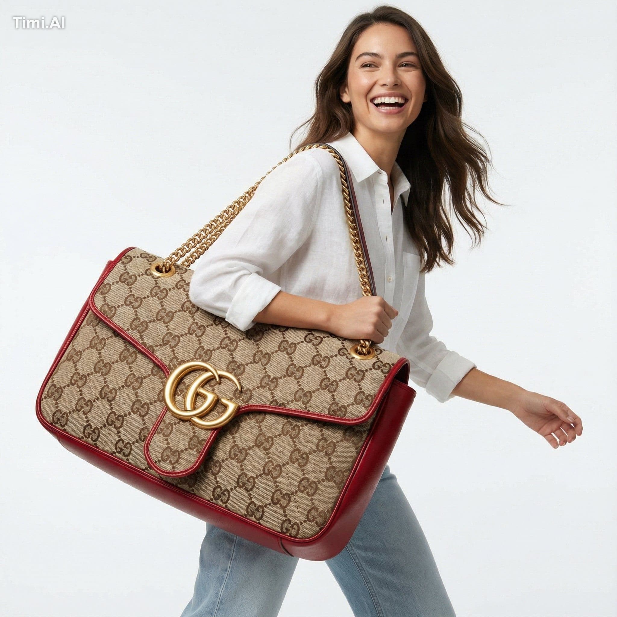 [person], [pose], oversized product in the attached image as