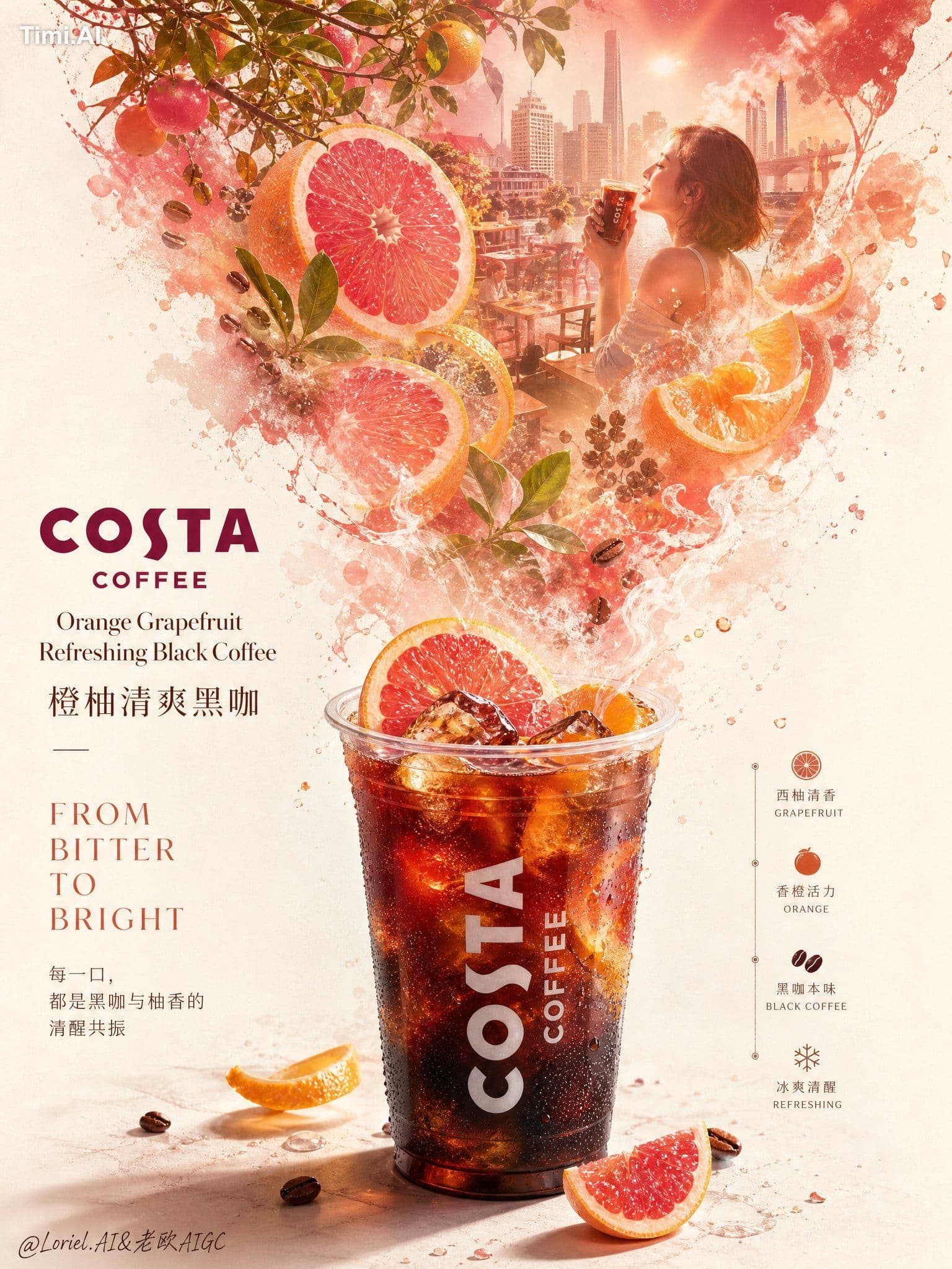 generic menu poster, unreadable COSTA logo, cartoon drink, f