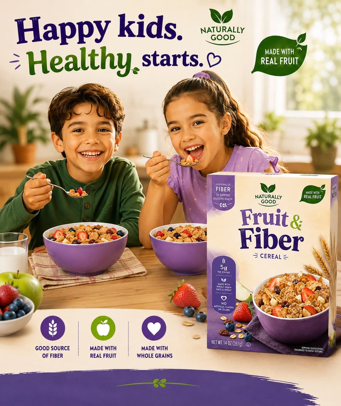 Create a premium, highly realistic cereal advertisement post