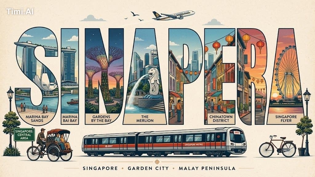 Create a vintage travel postcard illustration in a retro typ
