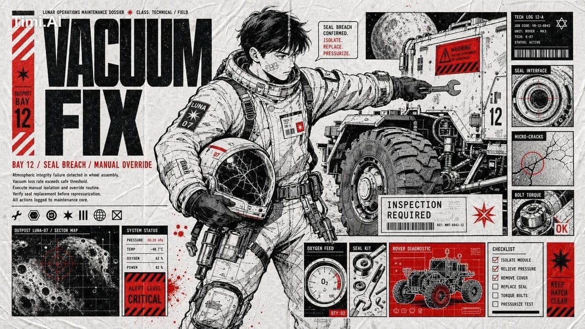 漫画行动档案海报，16:9横版——泛黄褶皱的牛皮纸背景；精细的黑墨水漫画插画，采用网点点缀，描绘[职业+任务]正在行动中