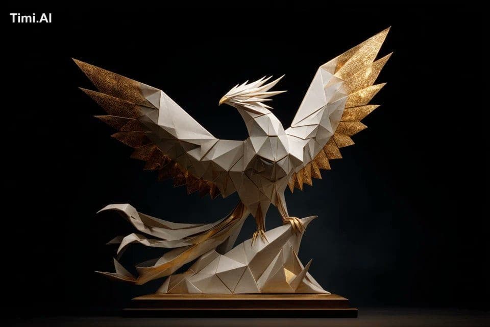 [SUBJECT] rendered in an Architectural Origami Utopia, with 