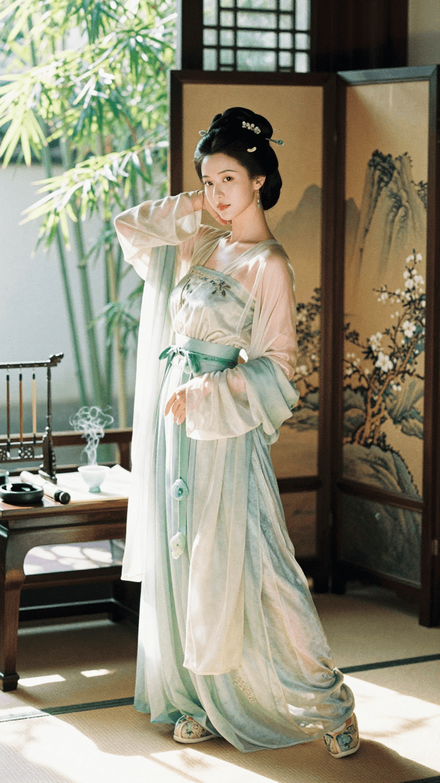 Realistic film photography, full-length standing portrait of