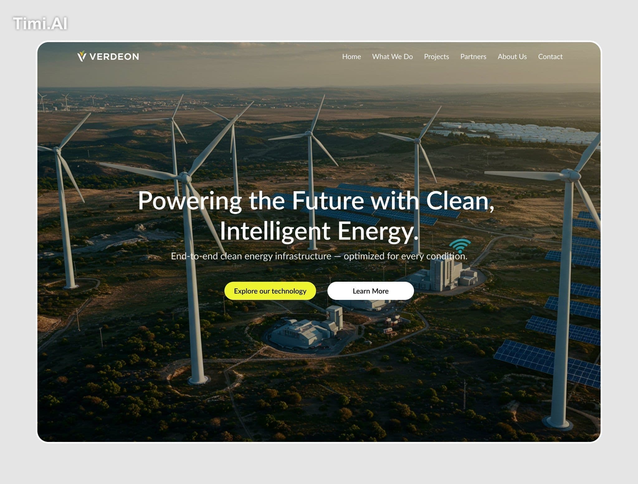 Hero section design for a renewable energy company, Yes or Y