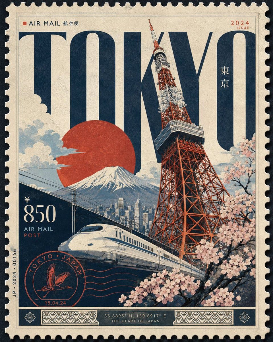 Design a premium 4:5 collectible postal-stamp poster for [CI