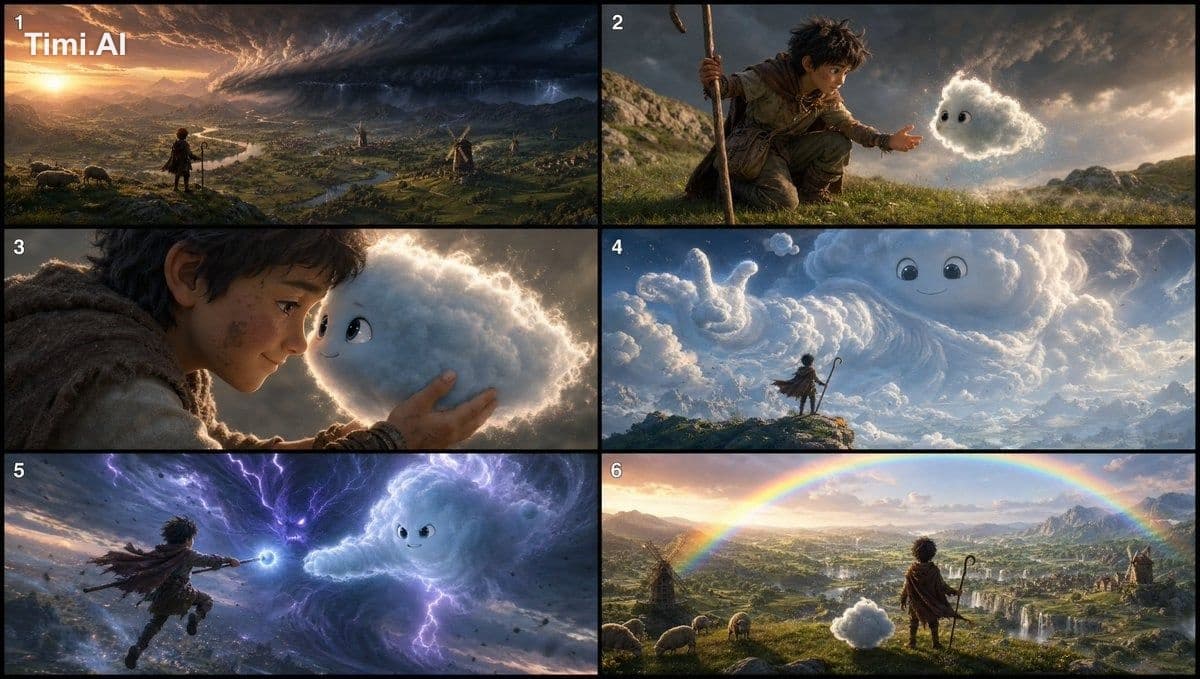 STORY: [Short Story]

Create ONE cinematic storyboard.

Sile