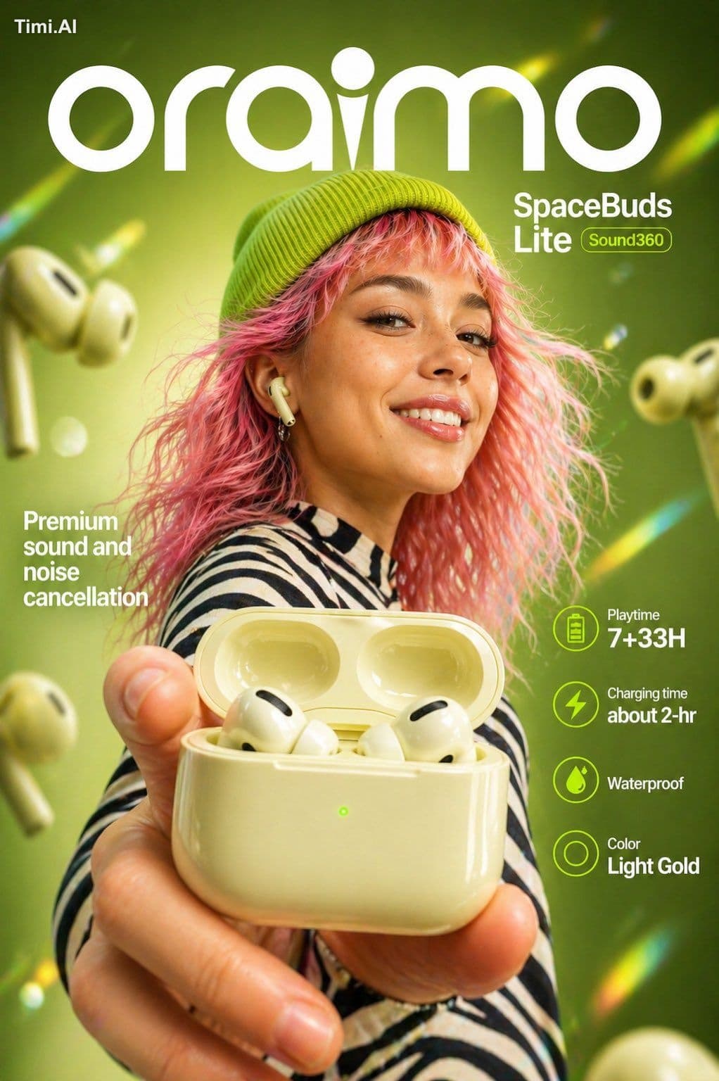 :

A vibrant, high-end product advertisement featuring a sty
