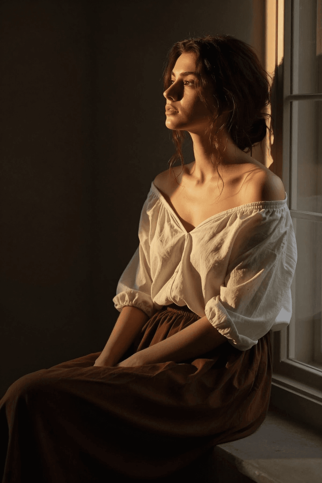 A classic artistic style of portrait a young woman with shou
